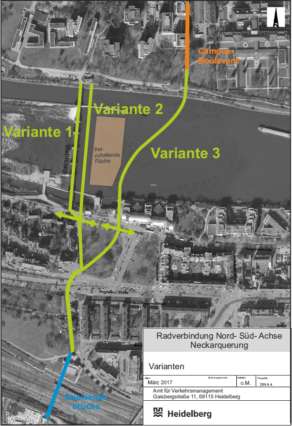 Varianten zur neuen Fahrradbrücke über den Neckar